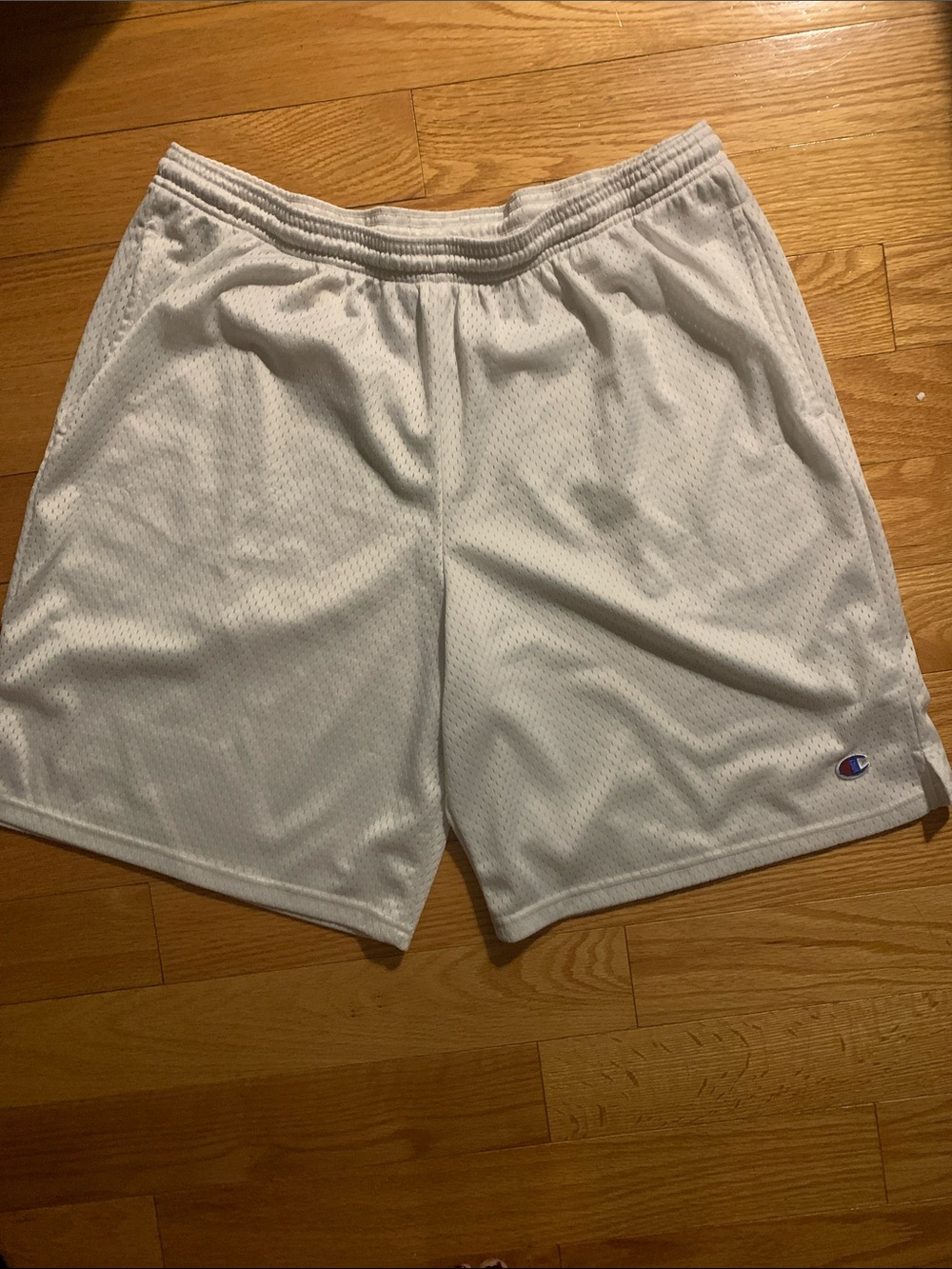 Champion White Men's Mesh Athletic Shorts with Logo